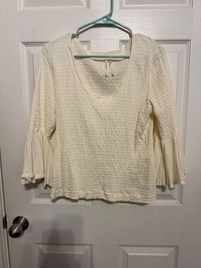 Anthropologie Cream Textured Bell-Sleeve Scoop Top. Never worn